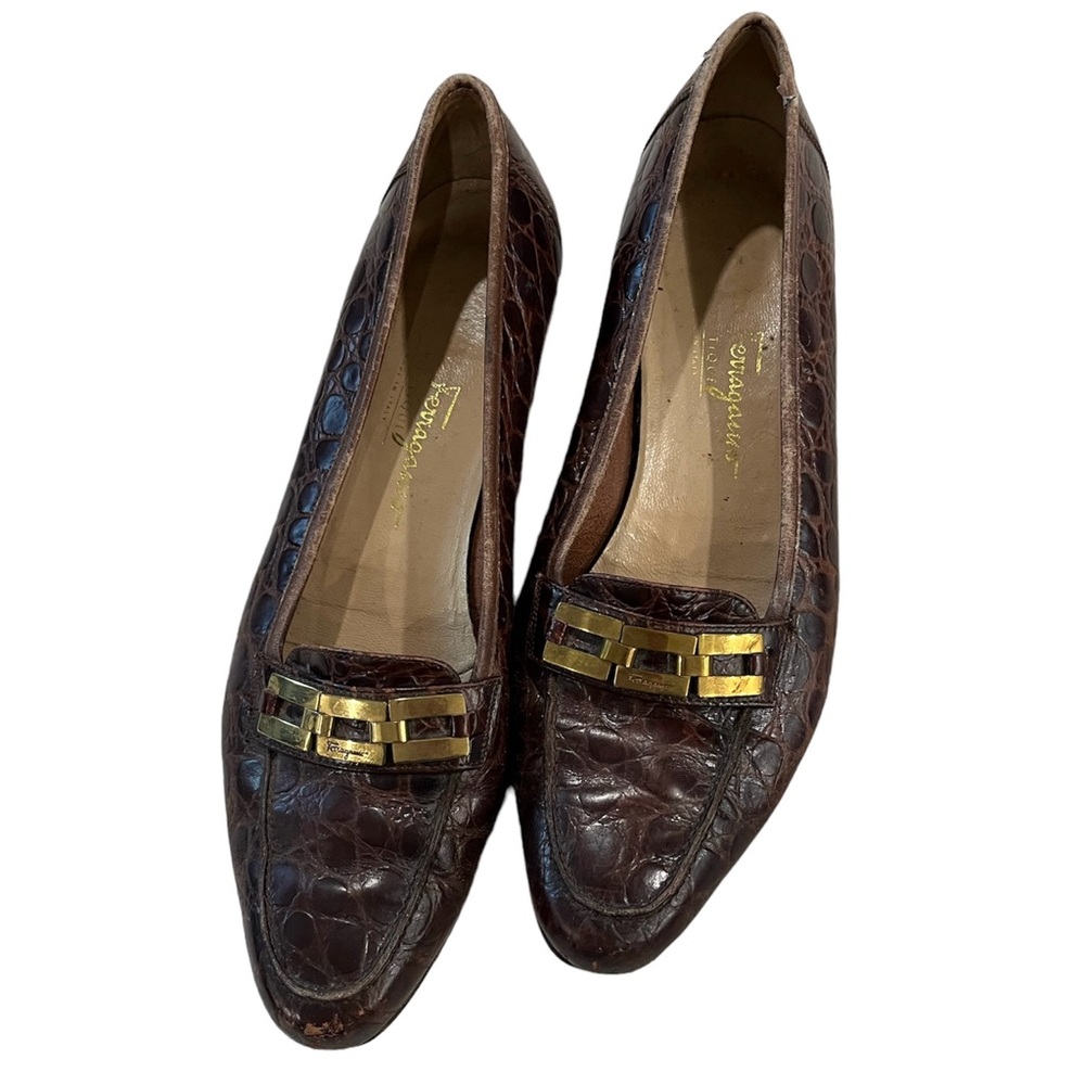Salvatore Ferragamo croc embossed loafers - vintage 8.5 narrow